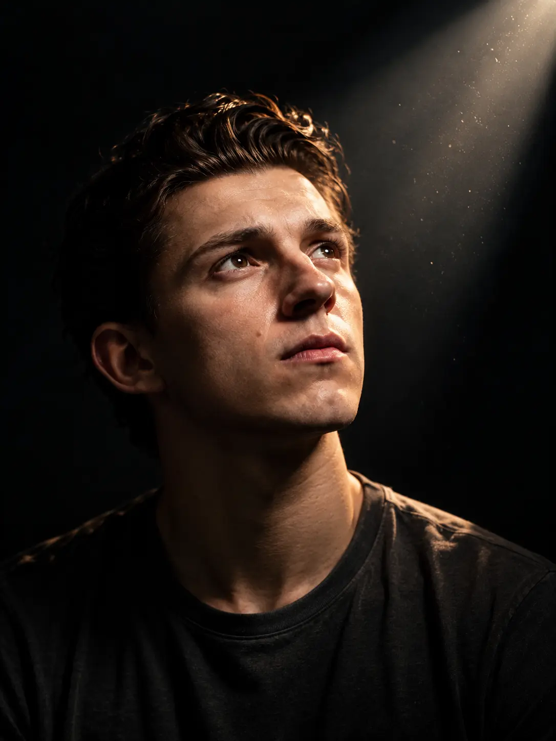Contemplative Face in Spotlight
