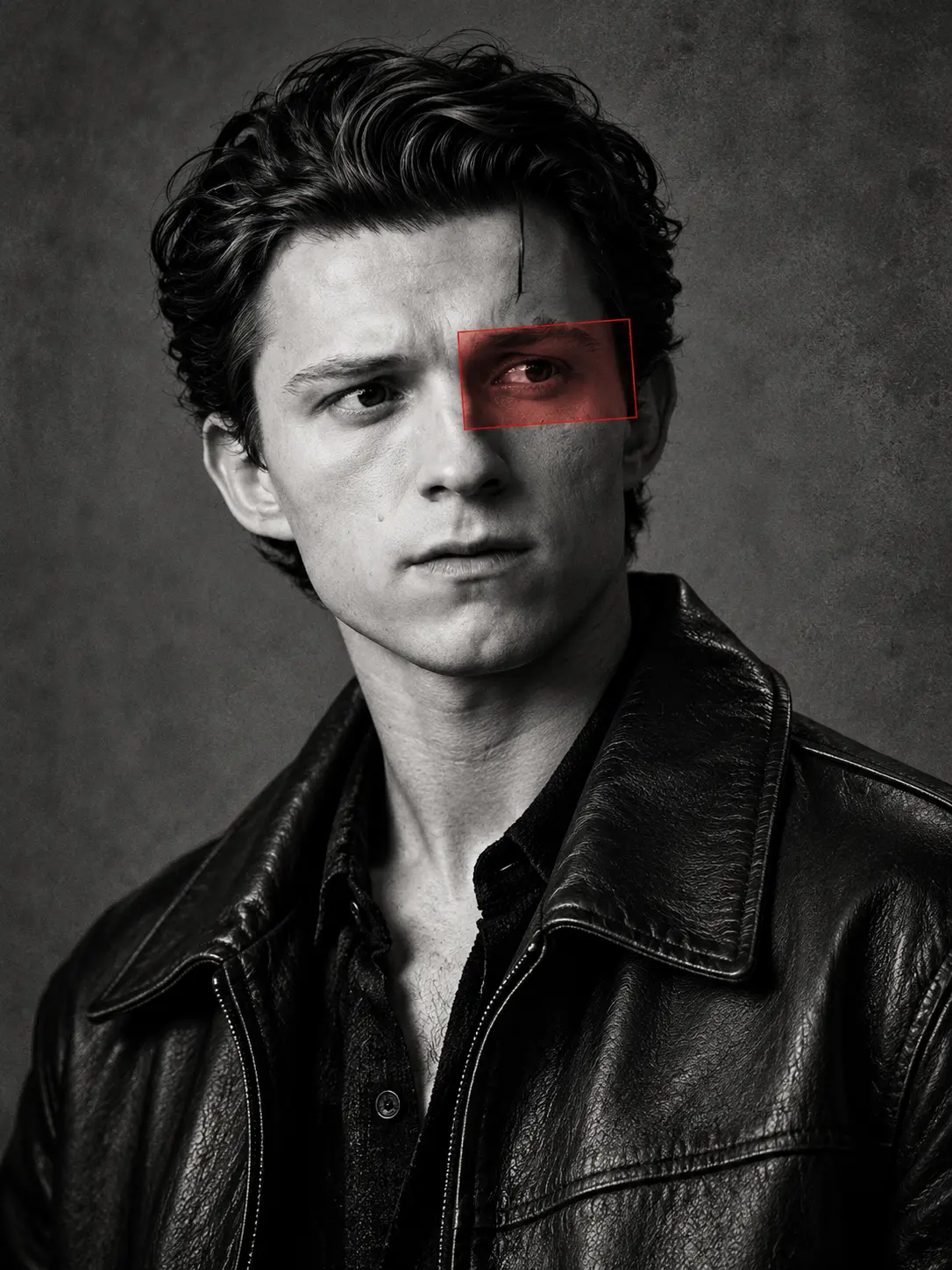 Noir Portrait with Red Eye Highlight